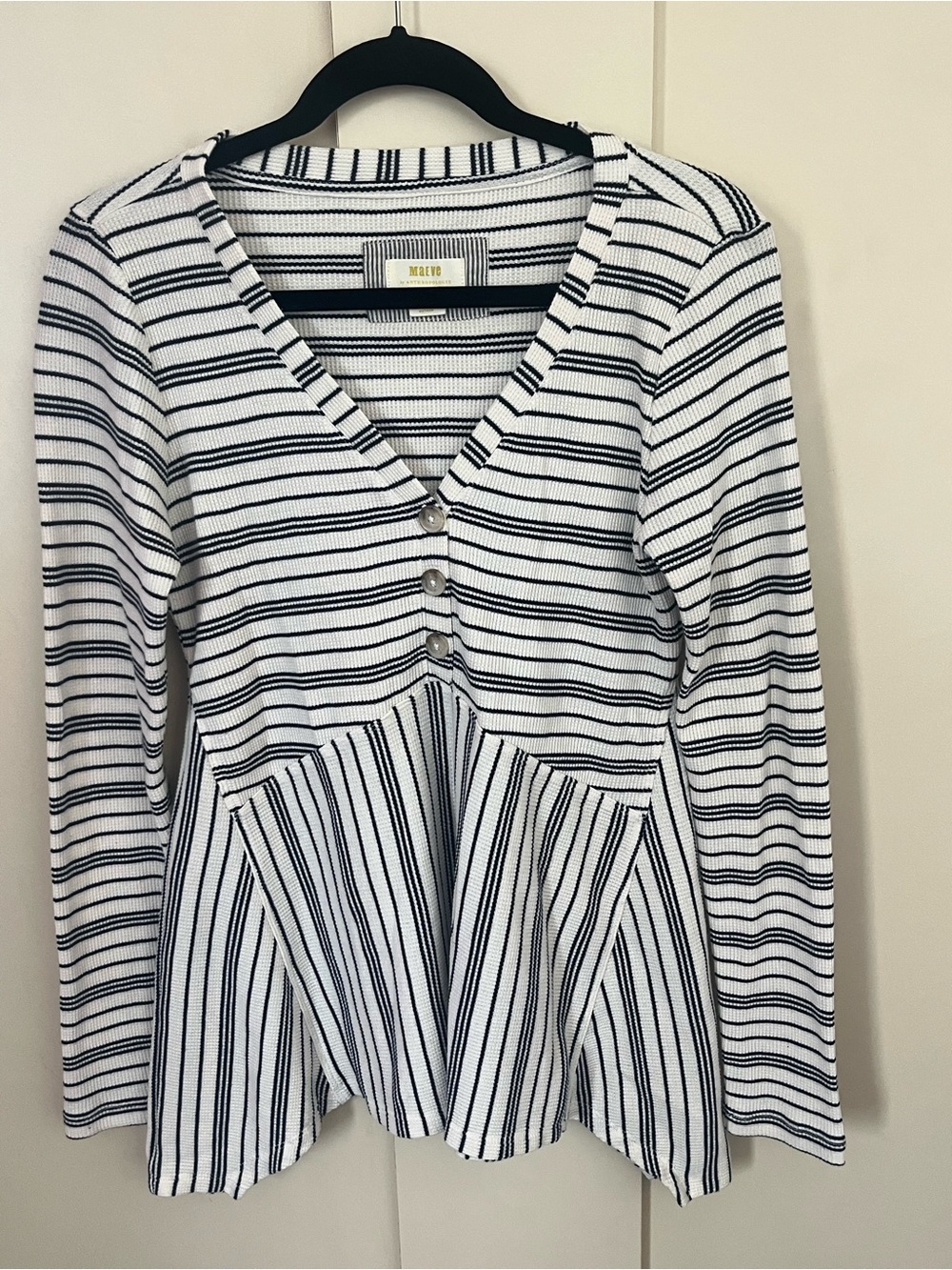 Maeve by Anthropologie Striped V-Neck Peplum Top